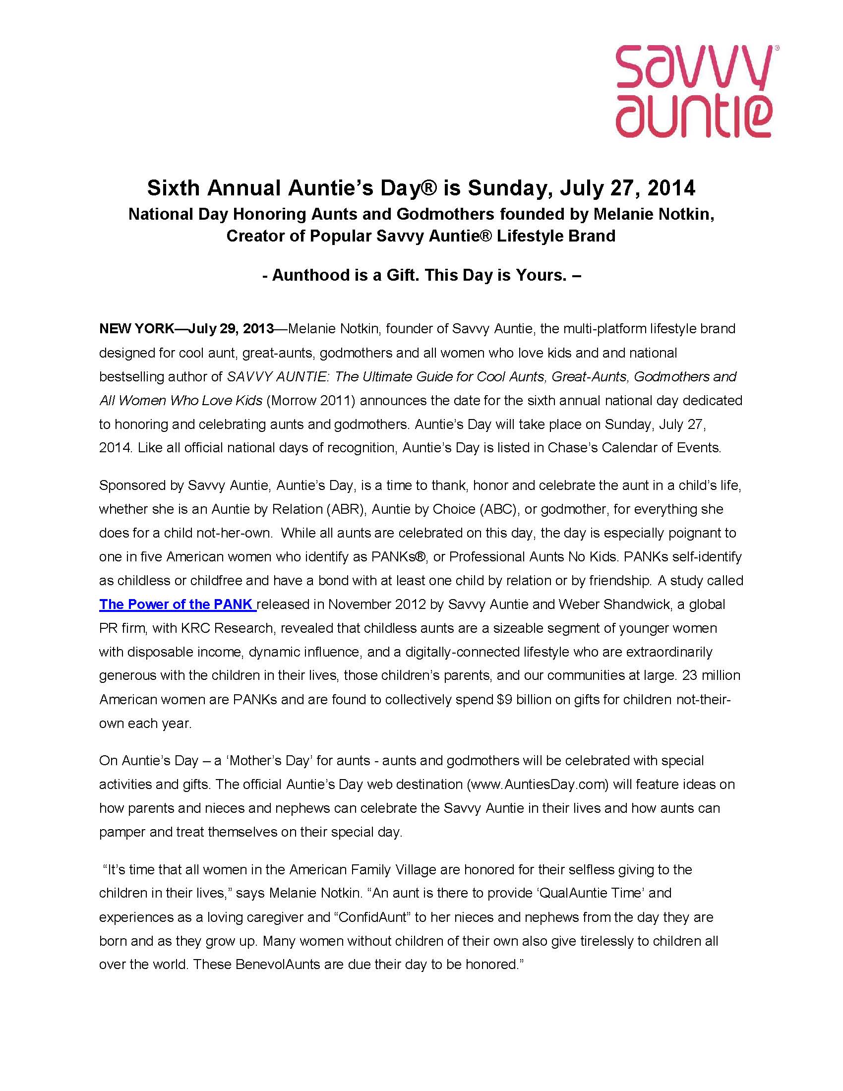 6th Annual Auntie's Day Announced